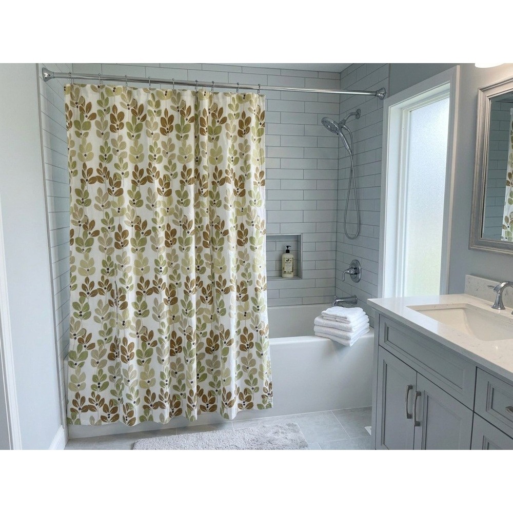 PERI Home Planty Shower Curtain, 100% Cotton, Earth Tones, Standard Size